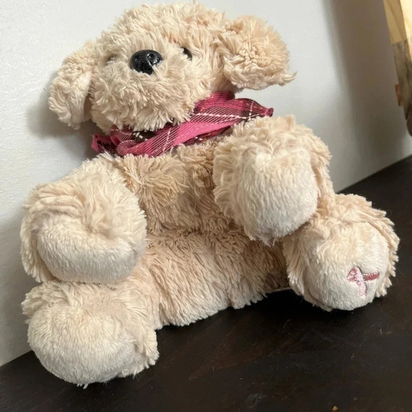 Dressbarn Breast Cancer Dog Plush Skye Pink Plaid Scarf Soft Stuffed Toy 8" 2010 - Picture 2 of 4